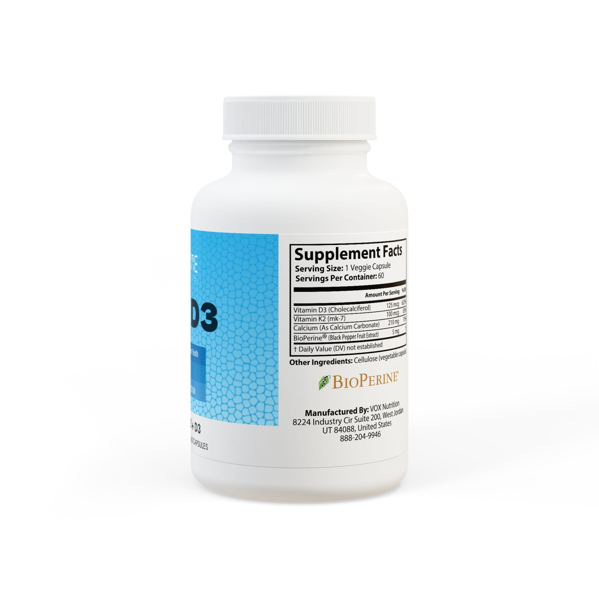 Vitamin K2 + D3 Supplement (60 Capsules)